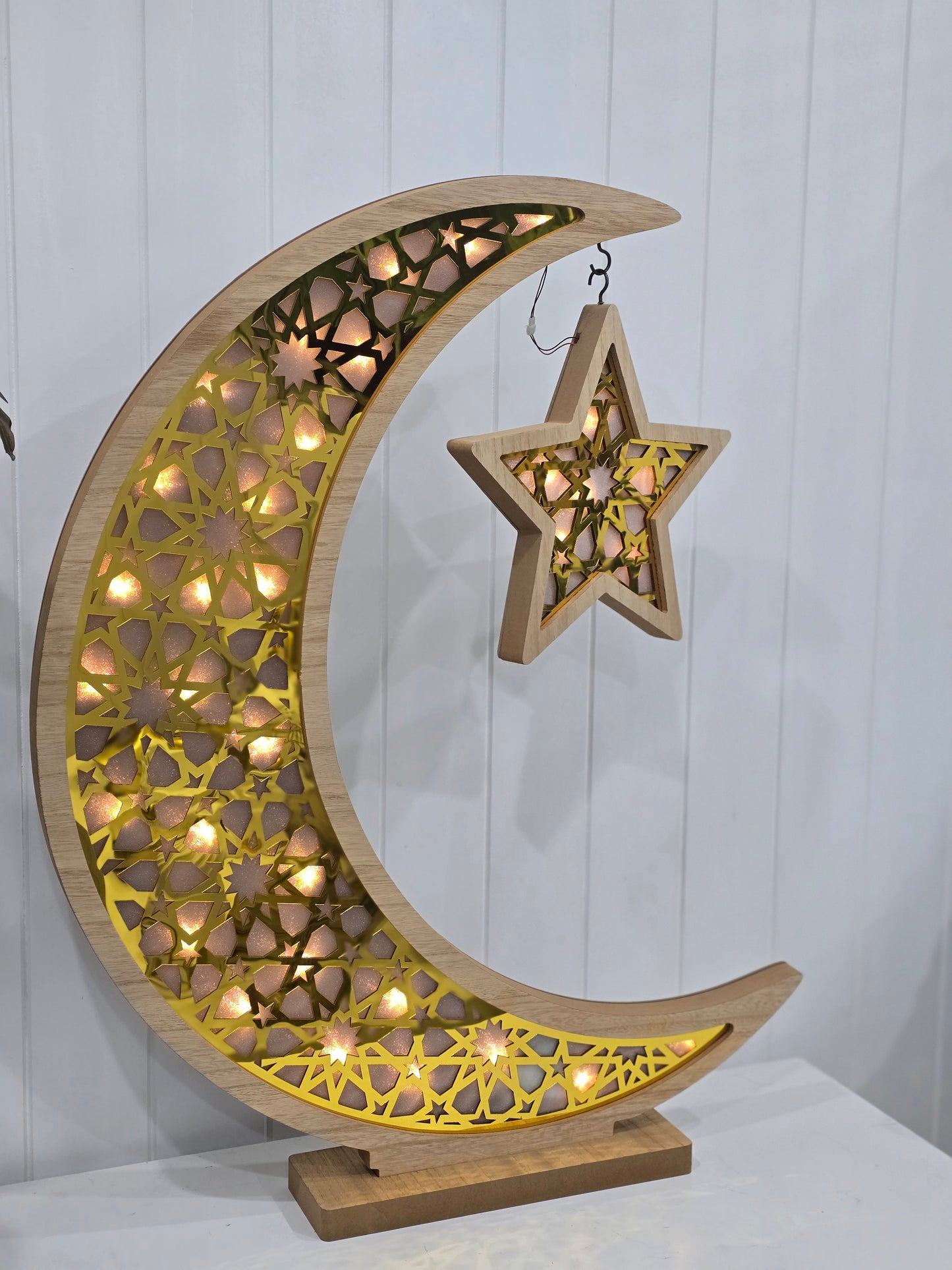 Ramadan wood/ gold acrylic led moon