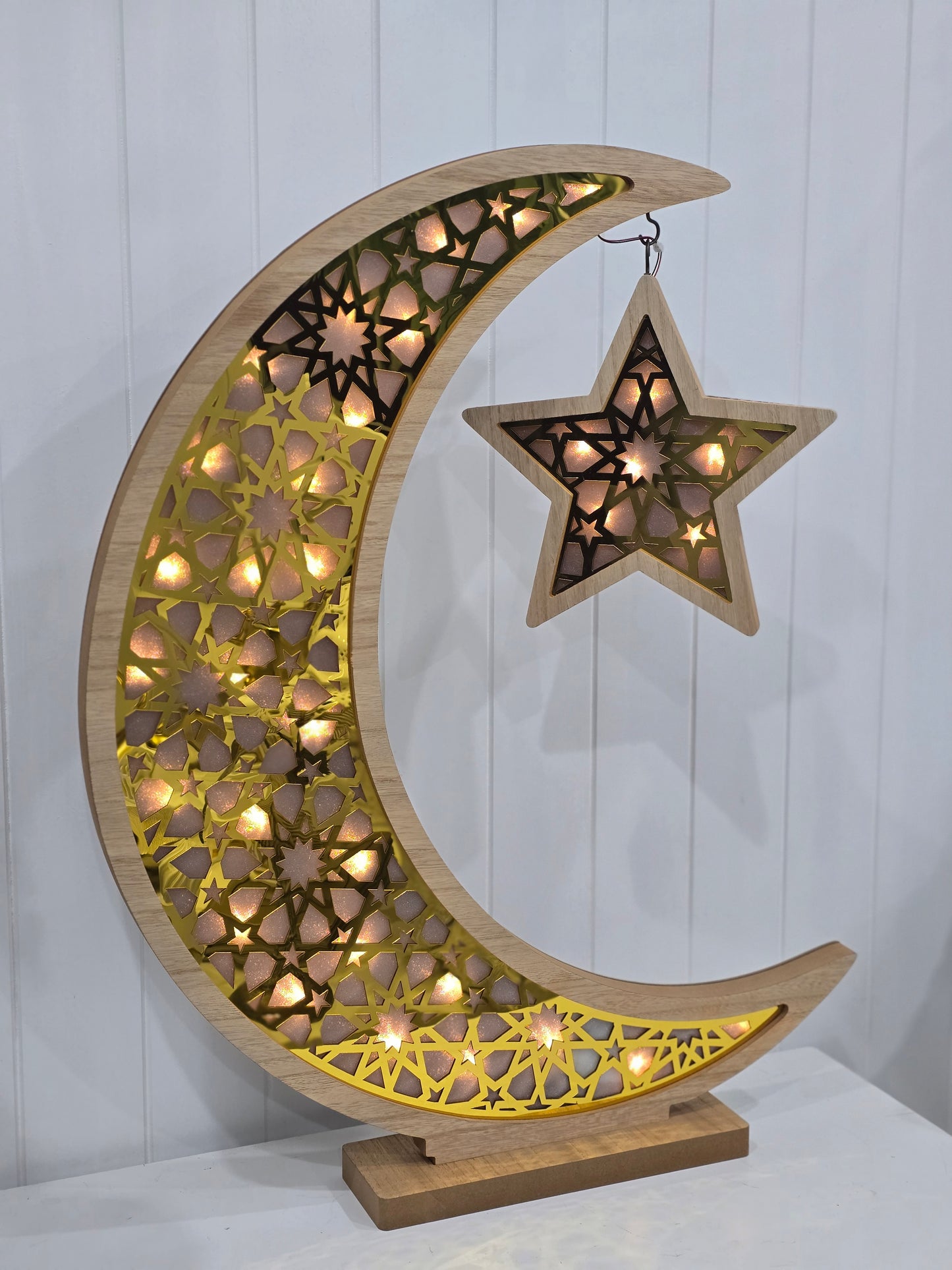 Ramadan wood/ gold acrylic led moon