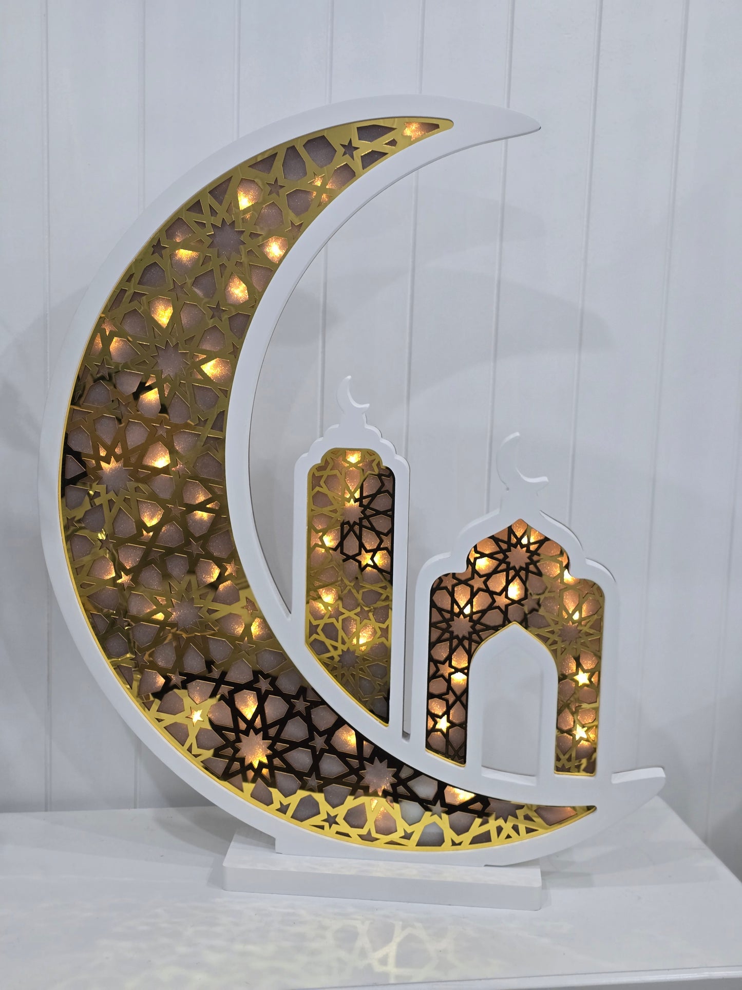 Ramadan white Led moon /gold acrylic