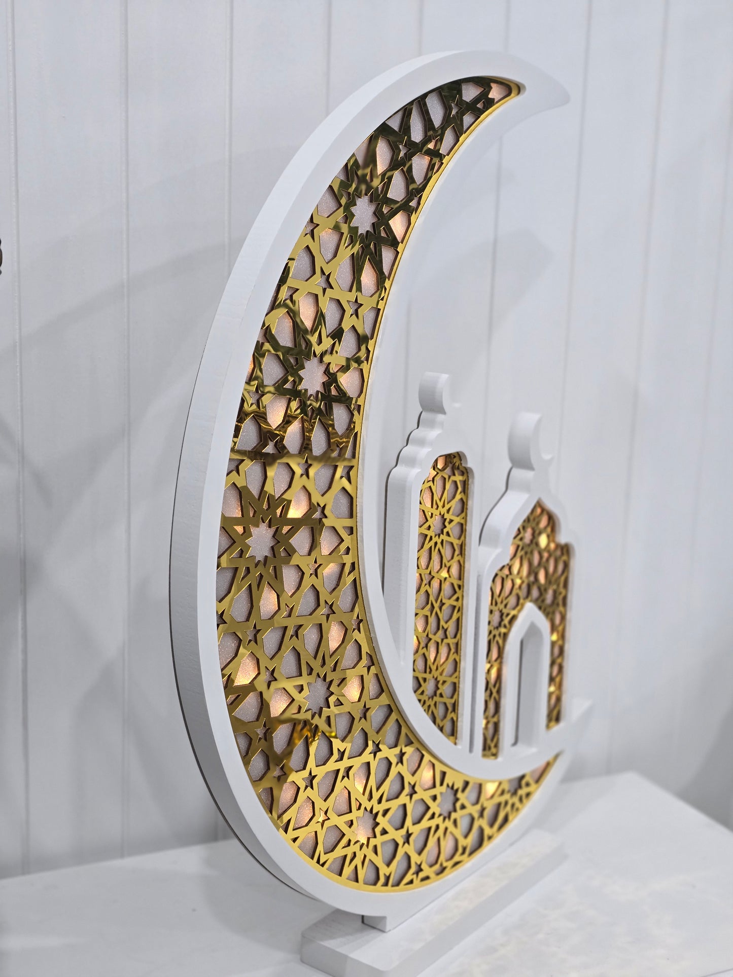 Ramadan white Led moon /gold acrylic