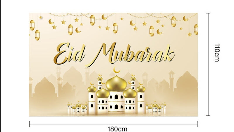 Eid mubarak banner gold