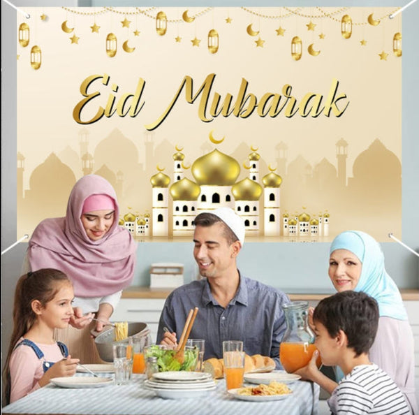 Eid mubarak banner gold