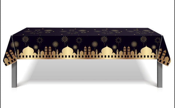 Black & gold plastic table cloth hajj eid/ramadan