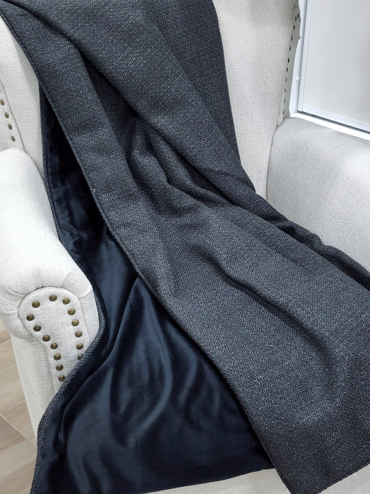 Black/charcoal grey weave throw rug