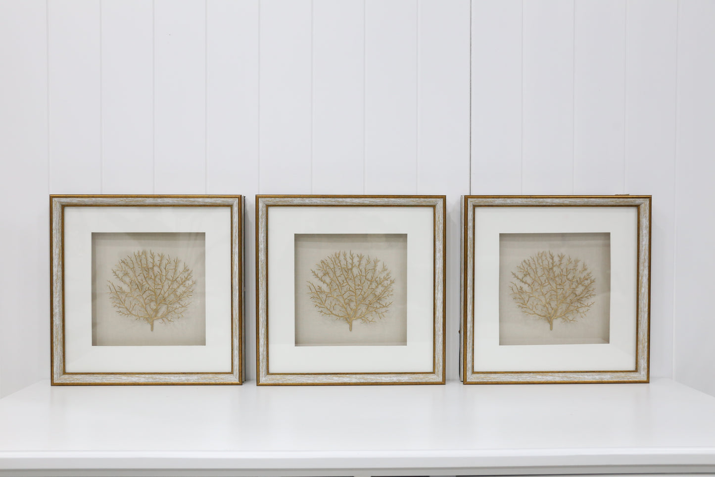 White Wash/Gold Wooden Frame - 3 Piece Set