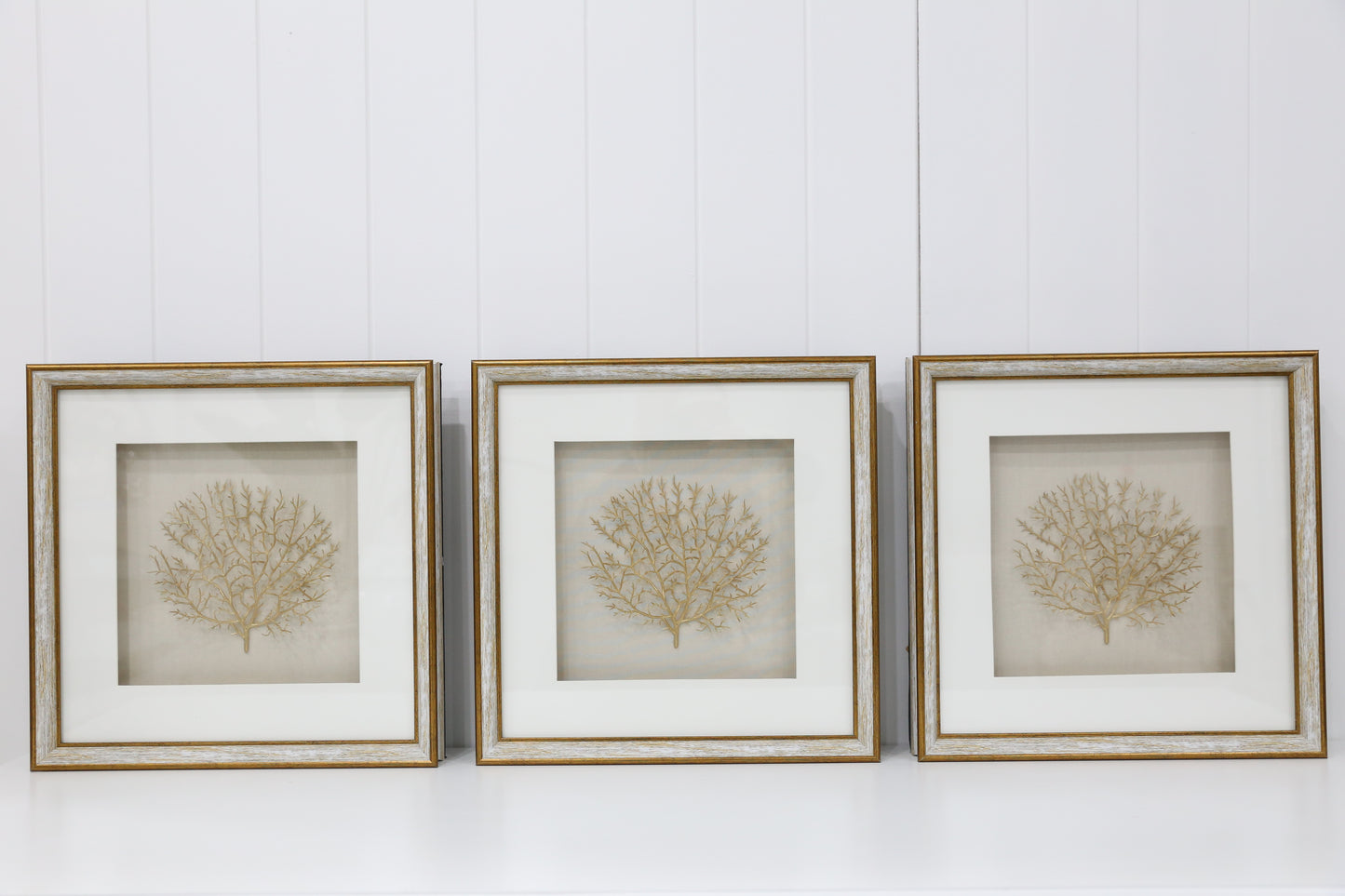 White Wash/Gold Wooden Frame - 3 Piece Set