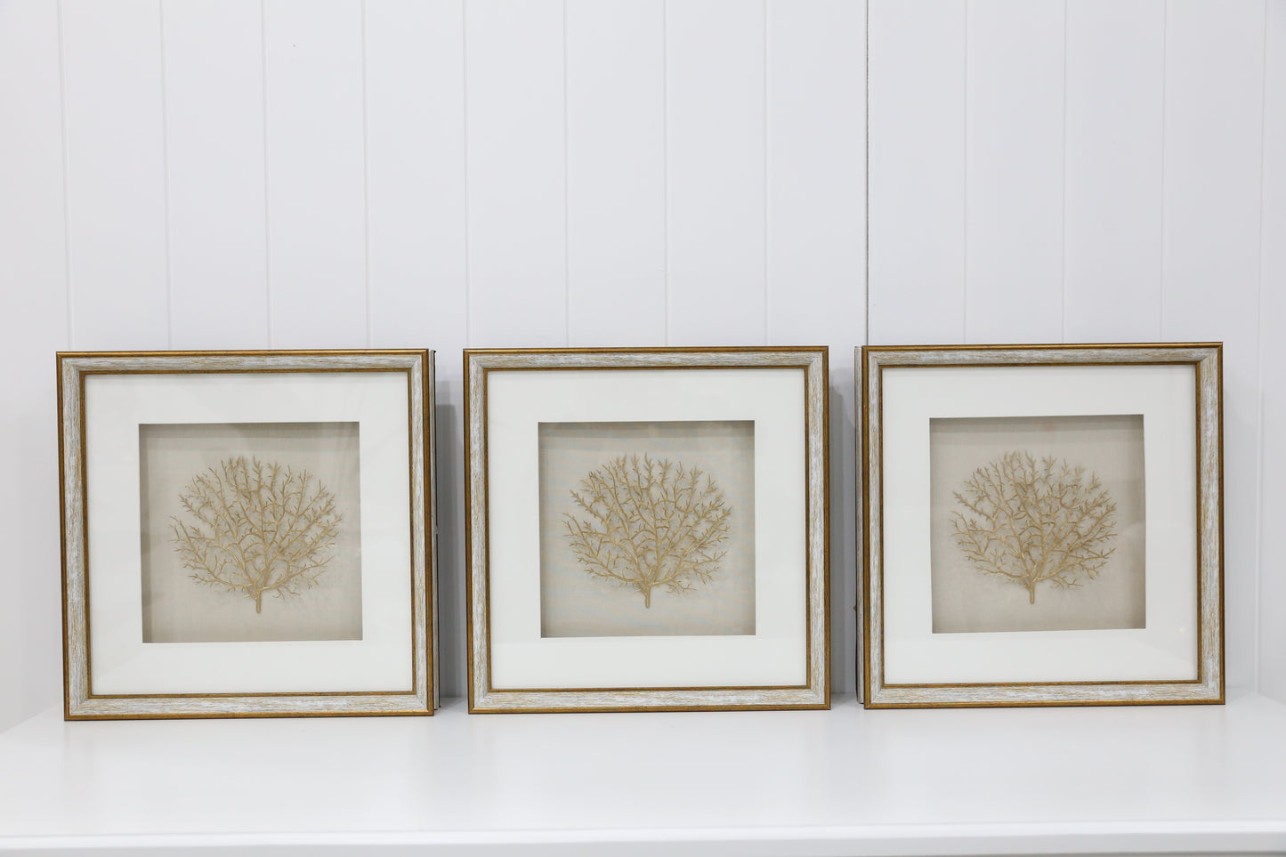 White Wash/Gold Wooden Frame - 3 Piece Set