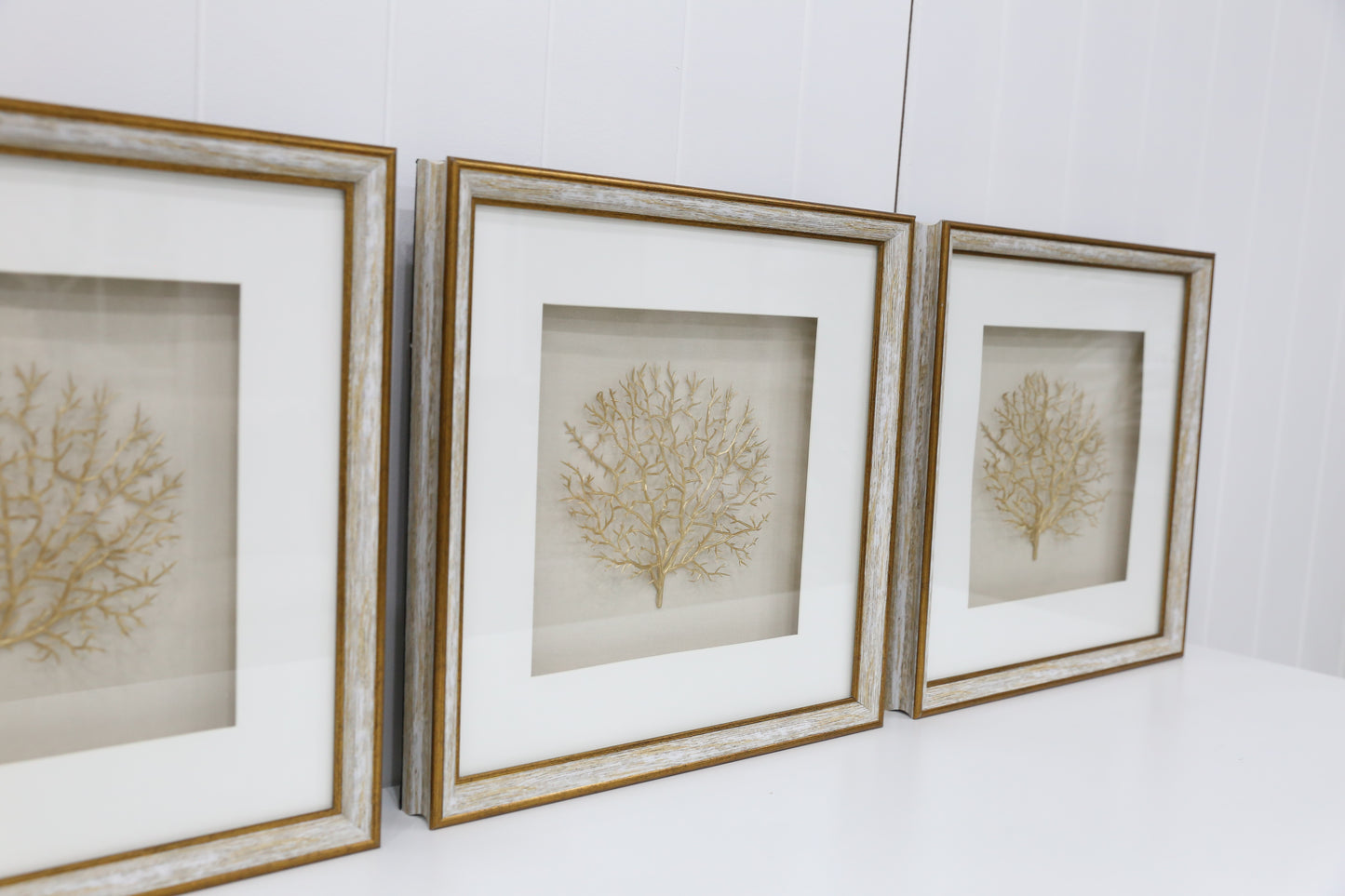 White Wash/Gold Wooden Frame - 3 Piece Set