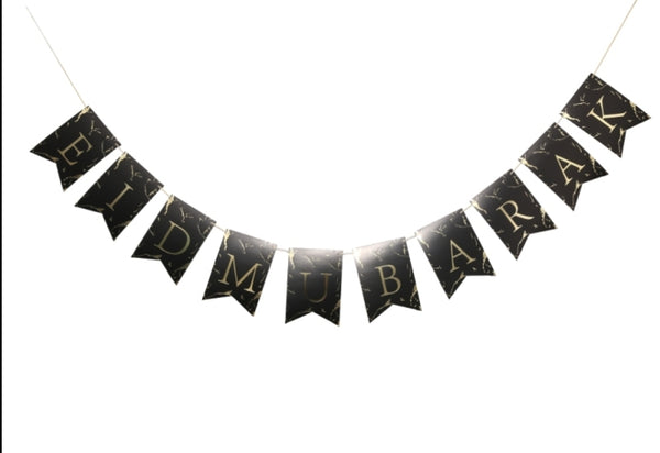 Black/gold  marble  eid mubarak banner