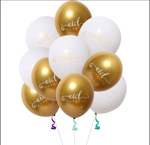 Gold & white Eid balloons